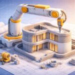 Robot imprimante 3D construisant une maison en béton.