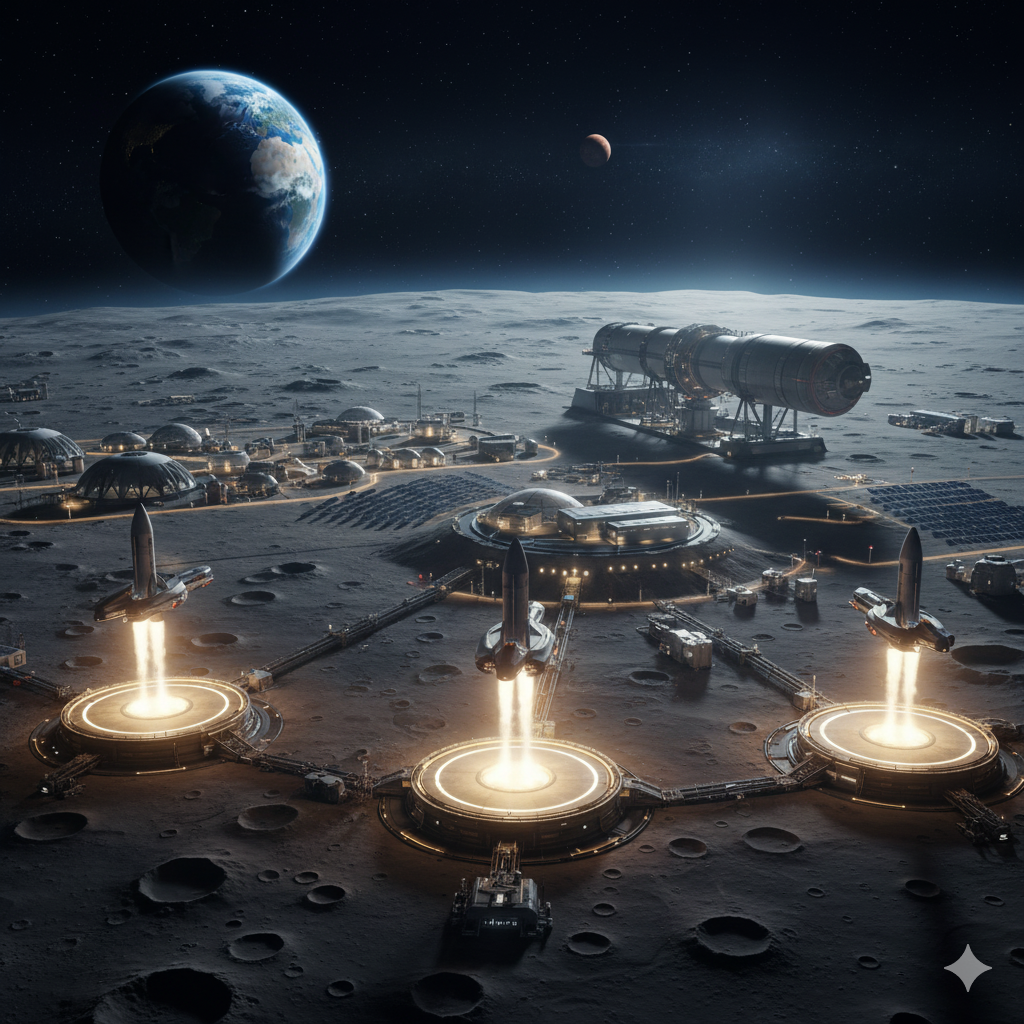 Concept d'une base spatiale lunaire comme point de relais vers Mars
