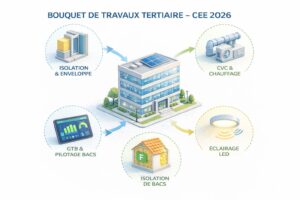 Fiche CEE tertiaire 2026 bouquets de travaux rénovation globale isolation CVC GTB éclairage