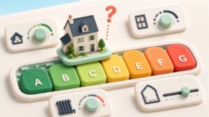 Simulateur DPE en clay avec maison, paramètres du logement et échelle énergétique colorée