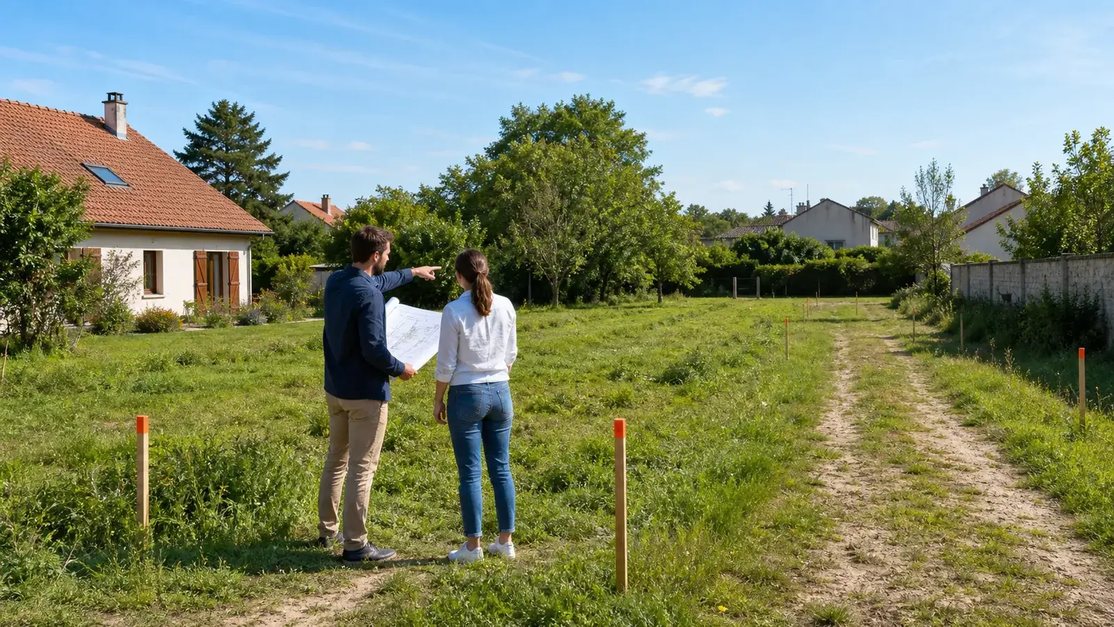 Deux professionnels étudient le potentiel d’un terrain à diviser