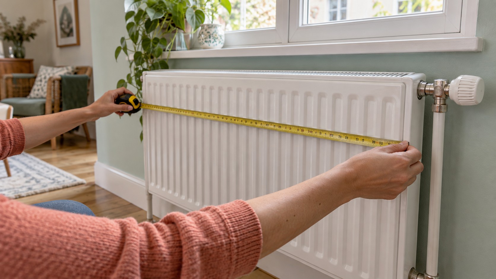Relevé de la largeur d’un radiateur à eau avec un mètre ruban, sans démontage